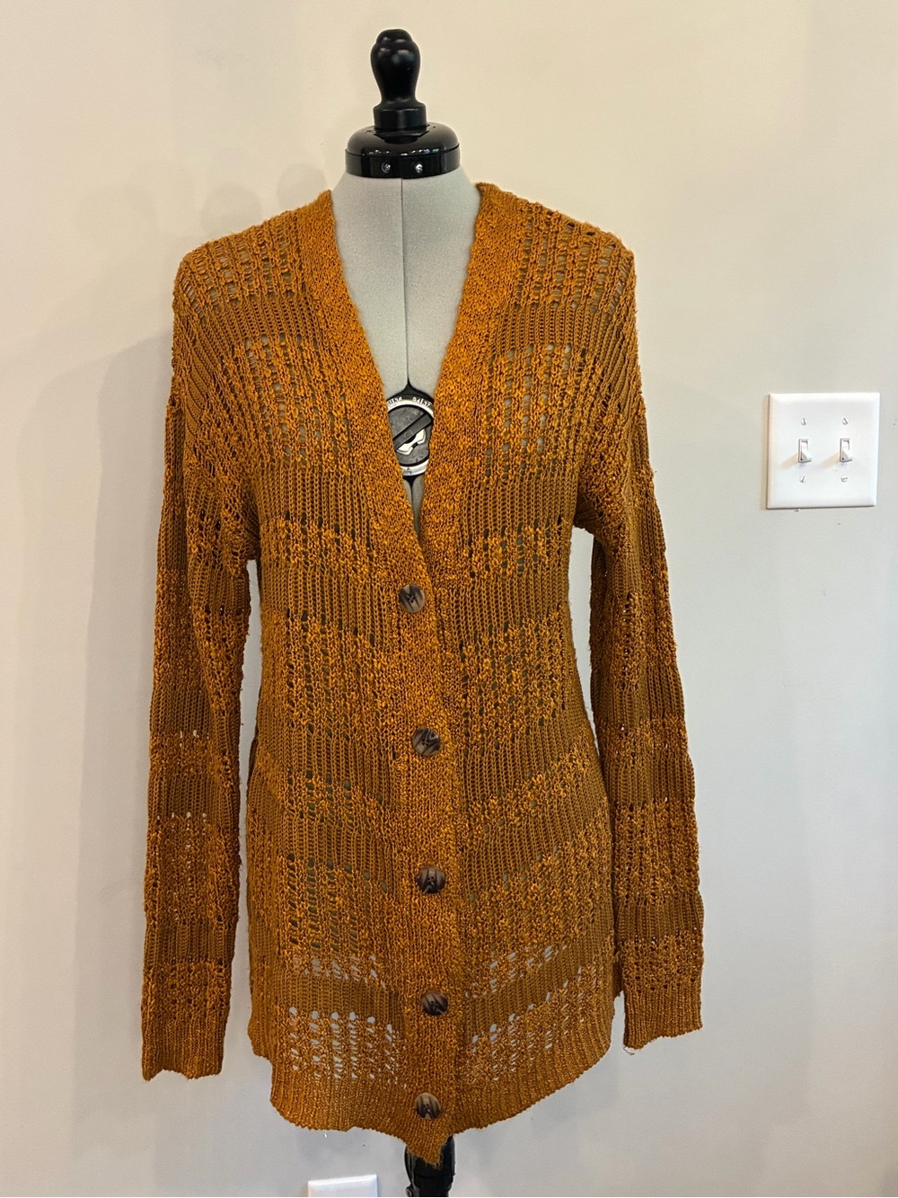 Mudd Open-Knit Button-Front Cardigan in Mustard 0353